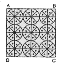 एक वर्गाकार रूमाल पर, नौ वृत्ताकार डिजाइन बने हैं, जिनमें से प्रत्येक की त्रिज्या 7cm है (देखें आकृति में)। रूमाल के शेष भाग का क्षेत्रफल ज्ञात करें।