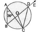 दी गयी आकृति में 'O' वृत्त का केंद्र है एवं angleBAC=30^(@) है। angleBOC एवं angleCDE का मान ज्ञात करे।