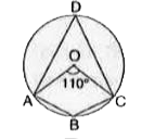 दिये गए चित्र में O वृत्त का केन्द्र है तथा angleAOC=110^(@) है। angleADC एवं angleABC का मान ज्ञात करे।