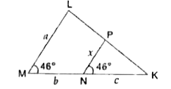 दी गई आकृति में x के मान को a, b,c के पदों में व्यक्त करें।