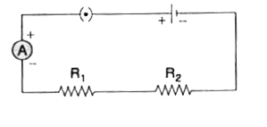चित्र में ऐमीटर का पाठ्यांक 0.45A है। यदि प्रतिरोध R1 को परिपथ से निकाल दिया जाए तो ऐमीटर द्वारा प्रदर्शित धारा