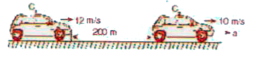 Two  cars  C1  and C2  moving  in the  same  direction  on a  straight  road  with  velocities  12 m/s  and 10 m/s  respectively  . When  the separation between  the two is  200 m C2  started  accelerating  to avoid  collisions  what  is the  minimum  acceleration  of car C2   so that  they  don't  collide .