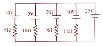 In the circuit shown, current flowing through 25V cell is