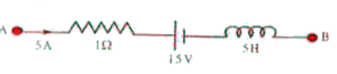 The network shown is a part of the closed circuit which the current is changing. At an instant, current in it is 5A. Potential difference between the points A and B if the current is      1) increasing at 1 A//sec 2) decreasing at 1A//sec