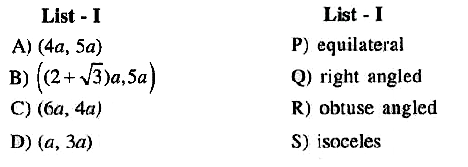 If A(2a,4a), B(2a,6a) are two vertices of a Delta ABC then match the vertex C given by triangle