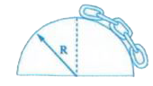 A chain of length l and mass m lies on the surface of a smooth hemisphere of radius R gt l with one end tied to the top of the hemisphere. Find gravitational potential energy of the chain with reference to the top of the hemisphere