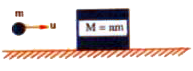 A bullet of mass m moving with velocity u passes through a wooden block of mass M=nm as shown in figure. The block is resting on a smooth horizontal floor. After passing through the block, velocity of the bullet becomes v. Its velocity relative to the block is