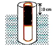 A tube with both ends open floats vertically in water. Oil with a density 800 kg/m^(3) is poured into the tube. The tube is filled with oil upto the top end while in equilibrium. The length of the tube outside the water is 10 cm. Determine the depth (in cm) upto which the oil will be filled in tube. Let oil in the tube is upto depth x from top end of tube.