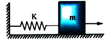 The spring shown in figure is unstretched when a man starts pulling on the cord. The mass of the block is M. If the man exerts a constant force F, find the kinetic energy of the block at this position.