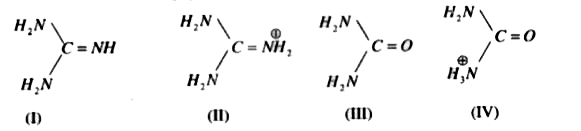 Guanidine (I) and its conjugate acid (II) are given below along with urea(III) and its conjugate base (IV)      Basic properties of I & II compounds are mainly influenced by resonance and the acidity of the bases depends upon lone pair of electrons.   The strongest base of the following is