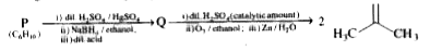 An acyclic hydrocarbon P, of molecular formula C6H(10) gave acetone as the only organic product through the following sequence, in which Q is an intermediate organic compound        The structure of compound