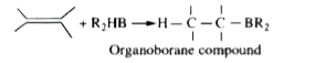 Hydroboration is a reaction in which the boron hydride acts as an electrophile, R2BH adds to a carbon - carbon double which acts as a nucleophile       Organoborane compound The organoborane compound then is oxidised by treatment with hydrogen peroxide in aqueous sodium hydroxide to from alcohol. The OH group enters the carbon atom from the same side where the boron atom was present. Hence this  reaction is highly regioselective and the boron atom attacheto that carbon atom which is less sterically hindred.    Hydroboration oxidation and acid hydration will not give the same products in case of