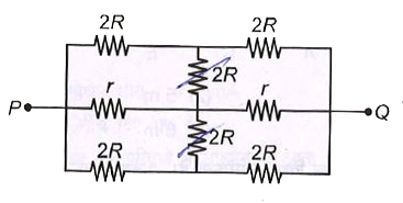 चित्र में दर्शाए विद्युत परिपथ के बिन्दु P तथा Q के मध्य प्रभावी प्रतिरोध है