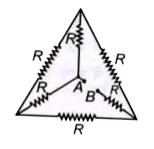 प्रदर्शित स्थिति में बिन्दु A तथा B के मध्य तुल्य प्रतिरोध है