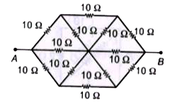 प्रदर्शित स्थिति में बिन्दु A तथा B के मध्य तुल्य प्रतिरोध है