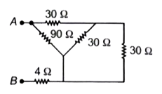 प्रदर्शित जाल में बिन्दु A तथा B के मध्य प्रभावी प्रतिरोध है