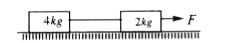 Two blocks of mass 4 kg and 2 kg are connected by a heavy string and placed on rough horizontal plane. The 2 kg block is pulled with a constant force F. The coefficient of friction between the blocks and the ground is 0.5. What is the value of F so that tension in the string is constant throughout during  the motion of the blocks ? (g=10 m//s^(2))