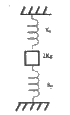 A 2kg block is connected with two springs of force constants K(1) = 100 N/m and K(2) = 300 N/m as show in figure. The block is released from rest with the springs unstreched. Find the acceleration of the block in its lowest position (g = 10 m//s^(2))