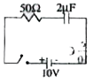 For the circuit shown in figure below, at t = 0, switch is closed, the initial current through resistor and final charge on capacitor are