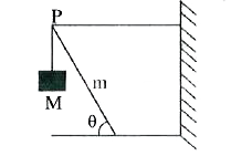 A uniform beam of mass m is inclined at an angletheta to the horizontal. Its upper end produces a ninety degree bend in a very rough rope tied to a wall and it's lower end rests on a rough floor. If coefficient of static friction between beam & floor is  mu (s) determine the maximum value of M that can be suspended from the top before the beam slips.