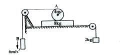 Passage - II :   Figure shown a uniform smooth solid cylinder A of radius 4 cm rolling without slipping on the 8kg plank which, in turn, is supported by a fixed smooth surface. Block B is known to accelerate down with 6m//s^(2) and block C moves down with acceleration 2m//s^(2).       What is the ratio of the mass of the cylinder to the mass of block B ?