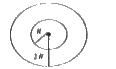 A soap bubble of radius R is surrounded by another soap bubble of radius 2R, as shown. Take surface tension = S.