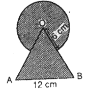आकृति में छायांकित भाग का क्षेत्रफल ज्ञात करें, जहां भुजा 12cm वाले एक समबाहु त्रिभुज OAB के शीर्ष को केंद्र मानकर 6 सेंटीमीटर त्रिज्या वाला एक वृत्तीय चाप खिंचा गया है |