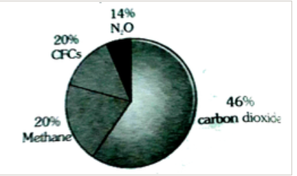 The figure is showing relative constibution of various green house gases to total global warming.      In above diagram find out correct gaseous contributio:-