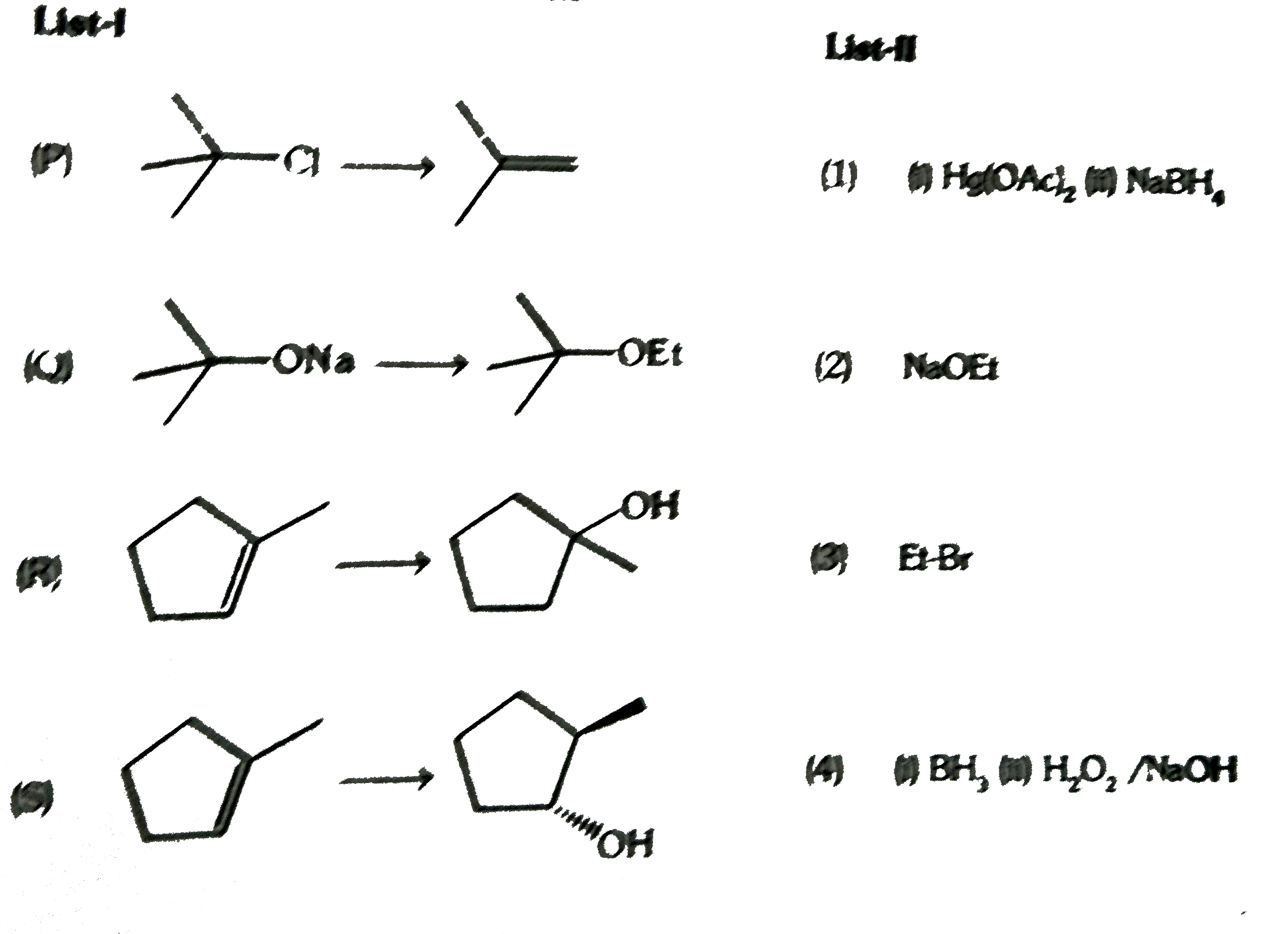 Match the chemical conversion in List-I with the approprotae reagents in List-II and select the correct answer using the code given below this list-   ,