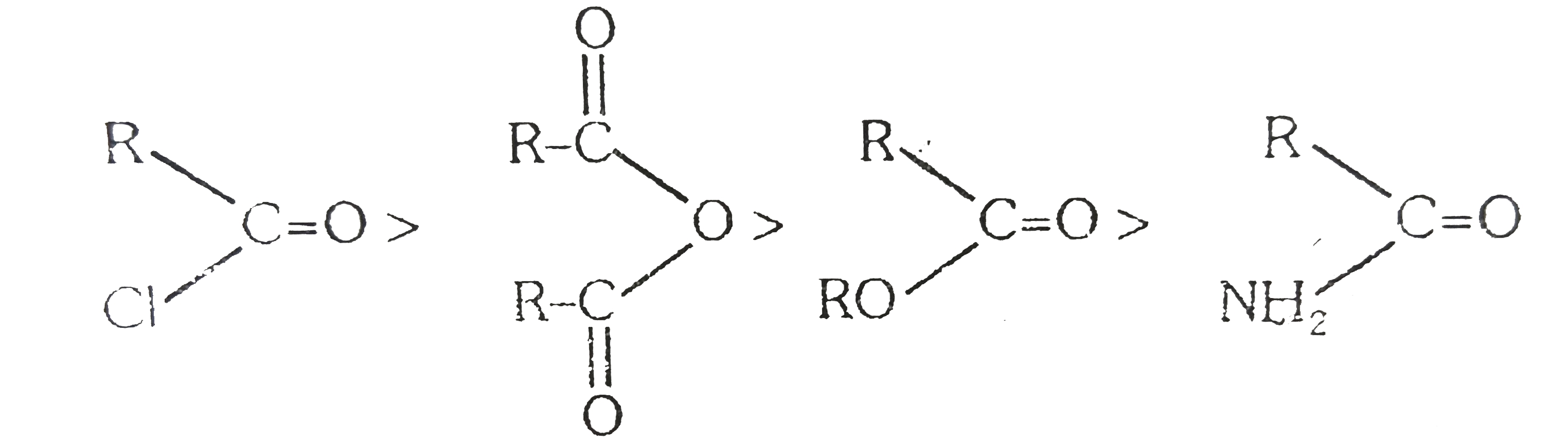 The reactivity of acid derivatives in general follows the order :      The above order of reactivity can be explained in terms of the :   (i) Basicity of leaving group (ii) Resonance effect (iii) Inductive effect Weaker is the basic character of leaving group, more is the reactivity of acid derivative. In general, all the acid derivatives show resonance as follows:      More is the stablization, lesser is the reactivity and vice-versa.    Which among the following ester is most reactive towards nucleophilic attack ?