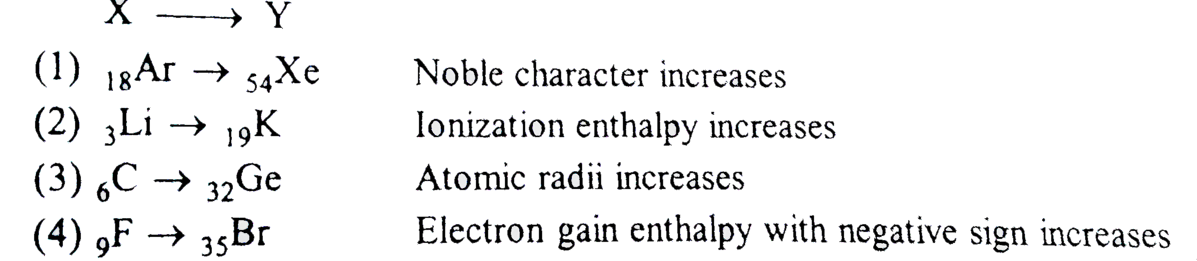 Which of the following series correctly represents relations between the elements from X to Y ?   XtoY