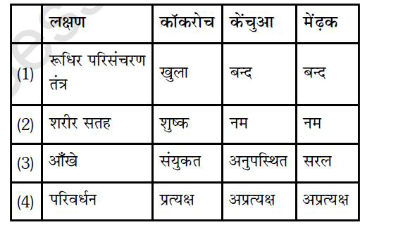 तीन जन्तुओं में उपस्थित लक्षणों के आधार पर असत्य कथन को चुनिये :