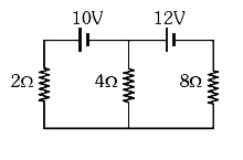 प्रदर्शित विद्युत परिपथ के लिये किरचॉफ परिपथीय नियम की समीकरण लिखिये, जिनके हल से तीन प्रतिरोधों में धारा का मान प्राप्त होगा। समीकरणों को हल मत कीजिये।