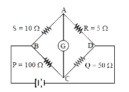 चित्र में एक संतुलित व्हीटस्टोन सेतु दर्शाया गया है।      (A) यदि P का मान थोड़ा सा बढ़ा दिया जाये तो गेल्वेनोमीटर में धारा C से A की ओर प्रवाहित होगी।     (B) यदि P का मान थोड़ा सा बढ़ा दिया जाये तो गेल्वेनोमीटर में धारा A से C की ओर प्रवाहित होगी।     (C) यदि Q का मान थोड़ा सा बढ़ा दिया जाये तो गेल्वेनोमीटर में धारा C से A की ओर प्रवाहित होगी।     (D) यदि Q का मान थोड़ा सा बढ़ा दिया जाये तो गेल्वेनोमीटर में धारा A से C की ओर प्रवाहित होगी।   तो उपरोक्त में से कौनसे विकल्प सही है।