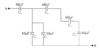 दिए गए चित्र  में बिंदु  A व B के मध्य  वाल्ट  विधुत  वाहक  बल की बैटरी  जोड़  दी जाये  तो परिपथ  में प्रवाहित  आवेश  की गणना कीजिये