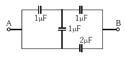 चित्र  में दिखाए  गए परिपथ  में बिन्दुओ A तथा B के मध्य  तुल्य  धारिता क्या होगा