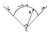 प्रदर्शित चित्र में तार में प्रवाहित धारा i तथा वृत्तीय चाप की त्रिज्या R तथा केन्द्रीय कोण pi/2  रेडियन है तथा दो सीधे भाग जिसका विस्तार चाप के केन्द्र C पर प्रतिच्छेद करते है।धारा द्वारा C पर उत्पन्न चुम्बकीय क्षेत्र B होगा ।