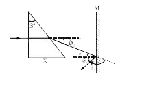 3^(@) प्रिज्म कोण वाले प्रिज्म के पदार्थ का अपवर्तनांक mu = 1.5 है किरण चित्रानुसार समतल दर्पण पर आपतित होती है । ज्ञात कीजिये की दर्पण M से परावर्तित किरण दर्पण पर आपतित किरण की अपेक्षा कितने कोण से विचलित हो रही है।