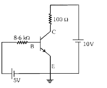 एक सिलिकन ट्रांजिस्टर प्रवर्धक परिपथ नीचे दिया गया है। यदि beta = 100 तो ज्ञात कीजिए।   (a) आधार धारा I(B)    (b) संग्राहक धारा I(C)    (c) V(CE)    आधार व उत्सर्जक के बीच वोल्टता पतन 0.7 V लेवें।