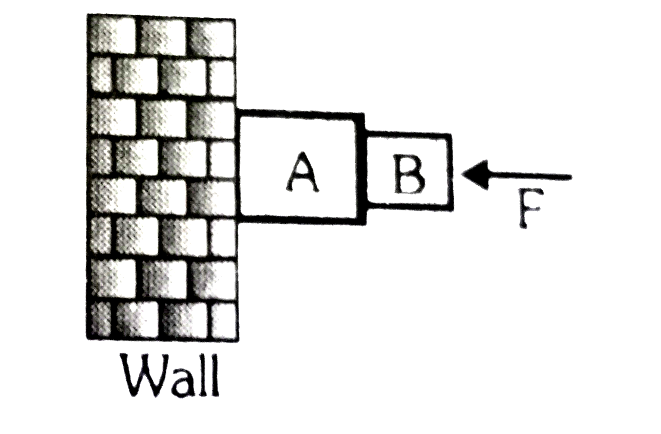 Adjoining figure shows two blocks A and B pushed against the wall with the force F. The wall is smooth but the surfaces in contact of A and B are rough. Which of the following is true for the system of bloods to be at rest against the wall: