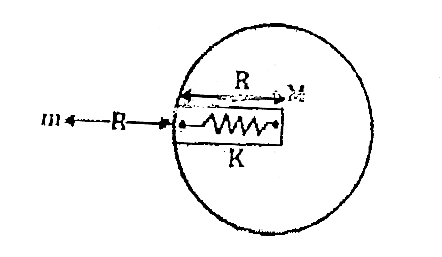 A small ball of mass 'm' is released at a height 'R' above the earth surface, as shown in the figure. If the maximum depth of the ball to which it goes is R/2 inside the earth through a narrow grove before coming to rest momentarily. the grove, contain an ideal spring of spring constant K and natural length R, the value of K is (R is radius of Earth and M mass of Earth)
