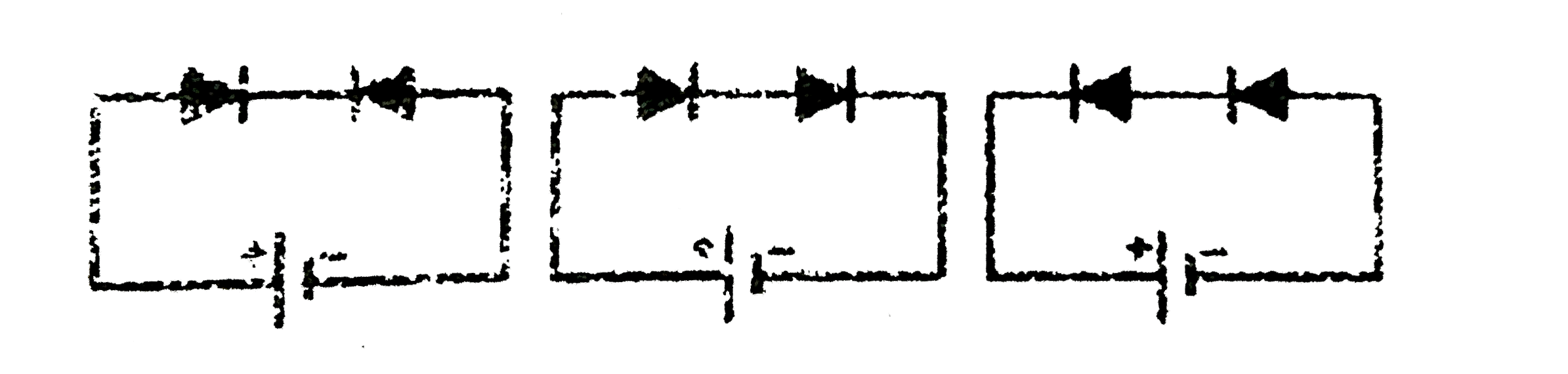 Two identical p-n juctions may be connected in series with a battery in three ways.the potential difference across the two p-n junction are equal in