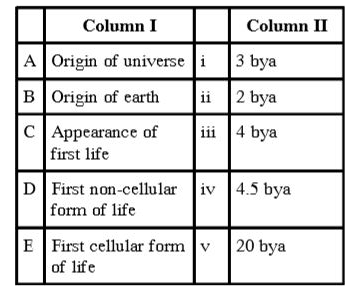 Identify the correct match from column I and column II: