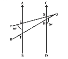 चित्र में AB||CD तथा PQ, QR, AB व CD को क्रमश E व  F तथा G व H पर प्रतिच्छेदित करती है । दिया गया है, कि anglePEB=80^(@), angleQHD=120^(@) तथा anglePQR=x तो x का मान ज्ञात कीजिये।