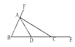 In the following fig. AD=BD=AC and angle CAF=81^(@), then find angle ACE.