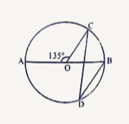 In the figure, AB is the diameter of the circle. If angle AOC = 135^(@) then find the angle CDB.