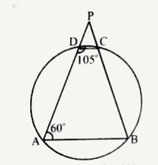 In the figure below, if angle BAD = 60^(@), angle ADC = 105^(@), then what is angle DPC equal to :