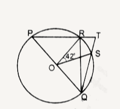 In the figure given above, PQ is a diameter of the circle whose centre is at O. If angle ROS = 42^(@), then what is the value of angle RTS ?