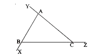 In triangle ABC, name all the interior and exterior angles of the triangle.