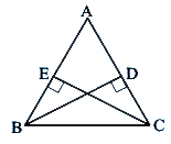 In the adjacent figure, bar(BD) and bar(CE) are altitudes of DeltaABC such that BD= CE.      State the three pairs of equal parts in DeltaCBD and DeltaBCE.